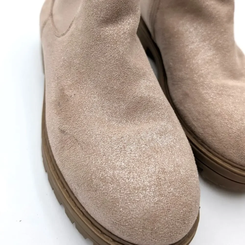 Nordstrom Raissa Girls Ankle Boots Shimmer Glitter Side Zip Tan Size US3M EU18